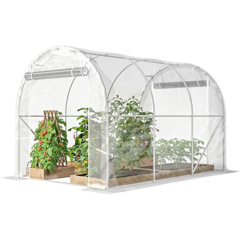 Outsunny Serra a Tunnel 2x3x2m in Acciaio e PE con Porte Avvolgibili Trasparente