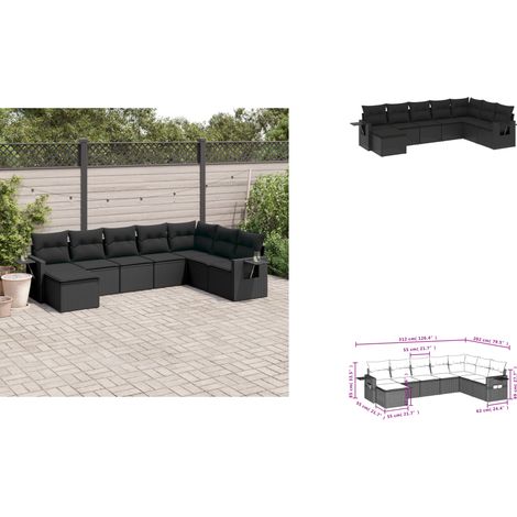 8-tlg. Garten-Sofagarnitur mit Kissen Schwarz Poly Rattan - Gartenmöbel Set - PE-Rattan Möbel - Outdoor Lounge - Esszimmergarnitur - Balkonmöbel (1/3)