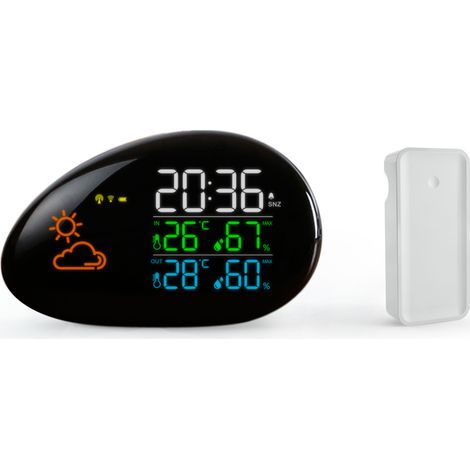 Station Météo Radio Pilotée avec Capteur Extérieure et Intérieure, Température, Prévisions Météo, Humidité, Ecran Couleur LED, Horloge, Reveil (1/5)