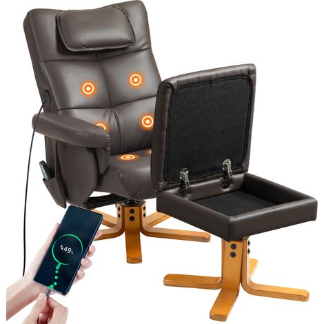 Massage Relax Chair in Faux Leather with Brown Storage Ottoman (1/5)