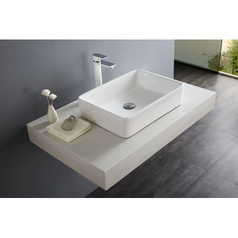BERNSTEIN - Lavabo / vasque à poser 52x12,5x38cm en céramique - Blanc - NT3153 (1/5)