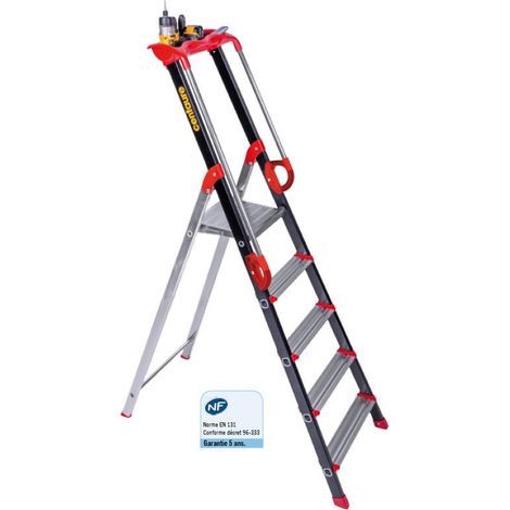 Alu-Stufen-Stehleiter Pro UP CENTAURE 5 Stufen gebördelt - Arbeitshöhe 2,99m - 239205 (1/3)