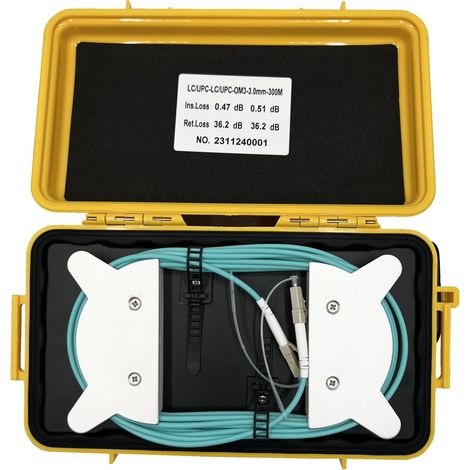Elfcam® - Boîte de Câble de Lancement de Fibre Optique OTDR LC/UPC vers LC/UPC OM3 Multimode, OTDR Outil de Test de Fibre Optique Cable OM2/OM3/OM4/OM5, 300m