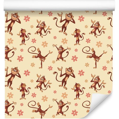 Papier peint singe crème, orange et pêche pour salon et chambre 50x1000 (1/5)