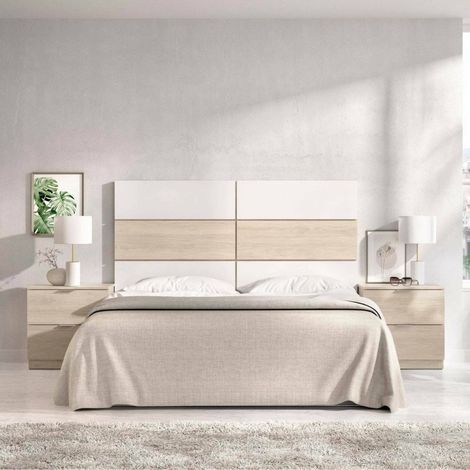 Dmora - Cabecero de camaLucie, Atrás, Cabecero de dormitorio, Reposacabezas, 259x34 h122 cm, Blanco y Roble (1/5)