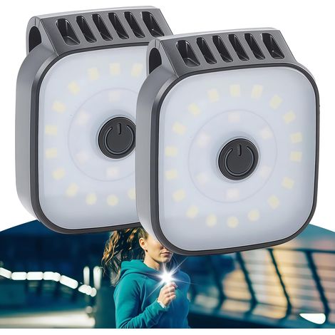 Lot de 2 lampes LED à clip - Lampe frontale à clip rechargeable - Haute luminosité - Lampe de nuit - Pour le jogging, l'escalade, le camping, la randonnée