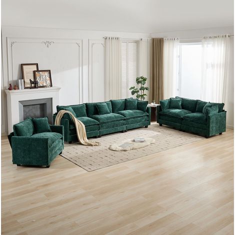 Sillón modular con respaldo ajustable chenilla verde OKMYHOME (1/5)