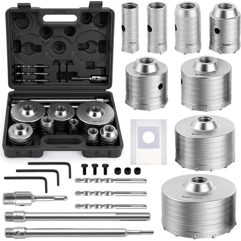 Kit de Trépan à Béton 32 Pièces avec 3 Mèches et Mandrin SDS Plus (1/5)