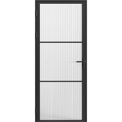 Blocco porta reversibile H204 x L93 cm in Alluminio e Vetro testurizzato Nero - MASERU