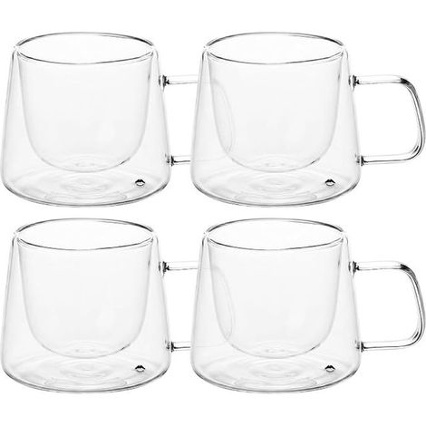200 ml doppelwandiger Glasbecher mit Henkel, isoliert für Kaffee, Tee und Cappuccino (1/3)
