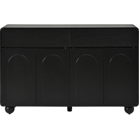 Moderne schwarze Kommode mit 2 Schubladen und 4 Türen, PB- und MDF-Struktur, runde Metallfüße (1/5)
