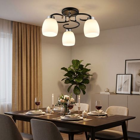Plafoniera lampada in metallo vetro nero opale bianco illuminazione camera da letto (1/5)