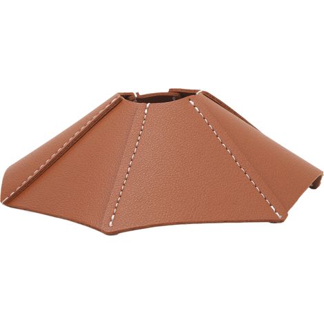 Abat-jour en cuir marron, couvre-ampoule patchwork design rétro, accessoire d'éclairage pour lampe. (1/5)