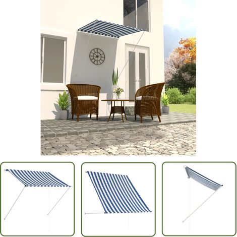Auvent Marquise rétractable, Store Banne pour Jardin Balcon Terrasse, 100x150 cm Bleu et blanc OIB4996E (1/5)