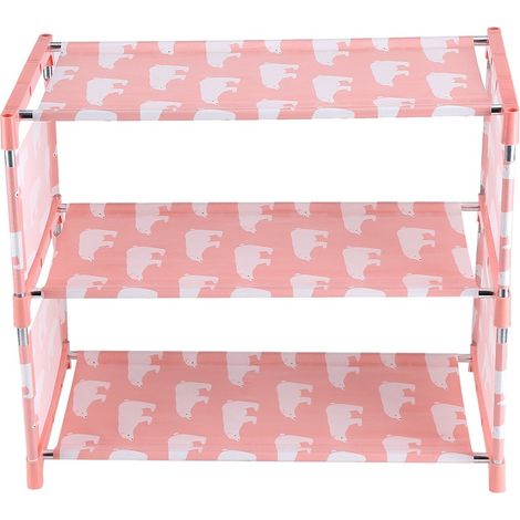Étagère à chaussures à 3 niveaux en tissu non tissé, étagère de rangement sur pied à monter soi-même, rose (1/4)