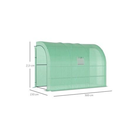Serre murale verte en acier avec bâche, étagères et fenêtres, 300 x 150 x 213 cm pour balcon, jardin et terrasse (1/5)