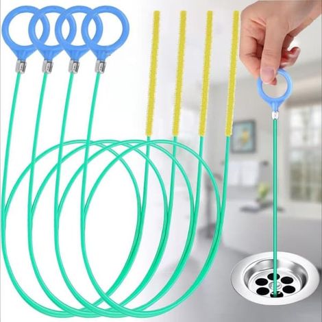 Lot de 3 déboucheurs de canalisations — fil flexible en PE et acier avec manche brosse pour siphons de sol, salles de bains, éviers et cuisines, 90/130 cm x 130 cm (1/4)
