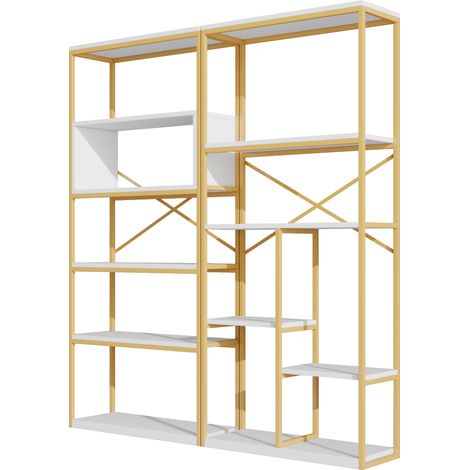 GagaÉtagère 160 x 29, 5 x 180 cm doré et blanc, MDF et métal (1/5)