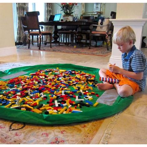 Tapis de jeu pour enfants de 150 cm (vert) de 150 cm, sac de rangement pliable pour jouets, organisateur de jouets pour enfants (1/5)