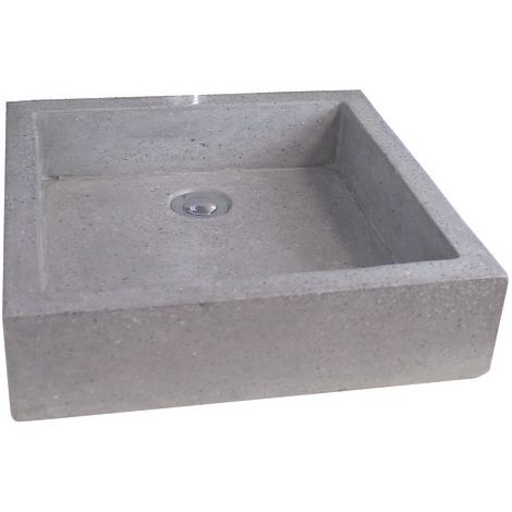 ONDEE ZEN - Vasque carrée à poser TIMBRE - Gris - 40cm - Terrazzo - Sans trop plein