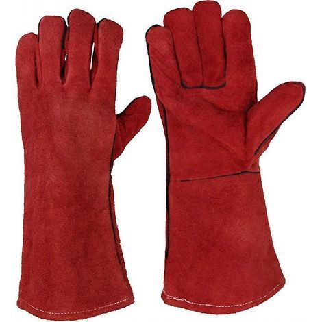 Lourd Devoir Grand Cuir Résistant à Chaleur Résistant à Chaleur Doublé Gantelets de Soudeurs Gants pour Poêle à Bois Brûleur à Bûches Barbecue, Gants de Jardinage pour Hommes (1/5)