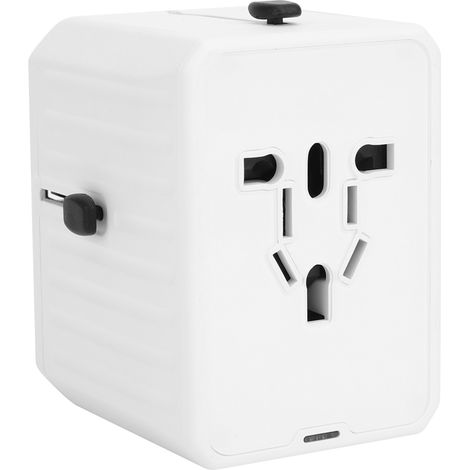 Universeller Reiseadapter mit 4 USB-Anschlüssen, Schnellladefunktion, weißes ABS/PC-Gehäuse, 100–240 V, kompakt und sicher für Smartphones (1/5)