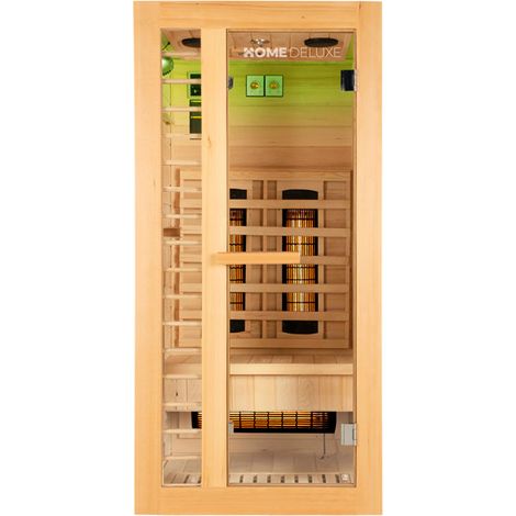 HOME DELUXE – Infrarotkabine REDSUN S Deluxe – 90 x 90 x 190 cm - für 1 Person, 4 Vollspektrumstrahler, Holz: Hemlocktanne I Infrarotsauna, Sauna, Wärmekabine, Infrarot Infrarotkabine Wärmekabine Inf