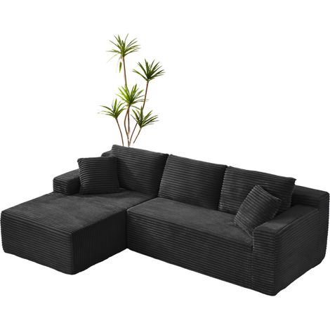 CHICFURN Divano angolare modulare 252,5x163 cm in tessuto nero con chaise longue (1/5)