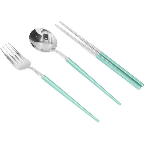 Ensemble de couverts en acier inoxydable portable avec fourchette, cuillère et baguettes pour bureau, camping, école ou pique-nique