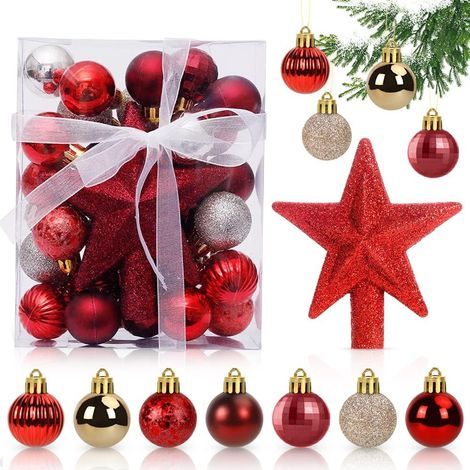 Boules de Noël Rouge Or, 30pcs Mini Boules de Noël, 3CM Baubles d'arbre de Noël Set, Arbre De Noël Boules Plastique, pour Décorer l'arbre de Noël Balles de Sapin de Noël Scintillante (1/5)