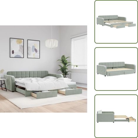 The Living Store Tagesbett Ausziehbar mit Schubladen Hellgrau 100x200 cm Samt - Schlafsofa (1/5)