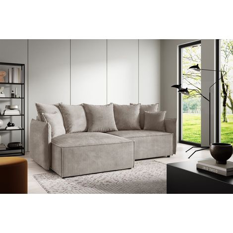 Ecksofa Schlafsofa Sofa MINEA in Stoff Poso Beige Ottomane Links (1/5)
