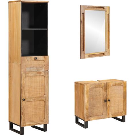 Badezimmer Sets mit Schubladen 3 pcs Natur Massivholz Mango vidaXL