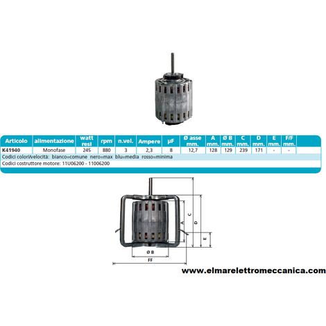 K41940 245 W 3 velocità Motore Elettrico Monofase Ventilatore Centrifugo Assiale
