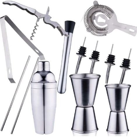 Set da Cocktail Completo 14Pz con Shaker Stamper Jigger Accessori in Acciaio Inox (1/4)
