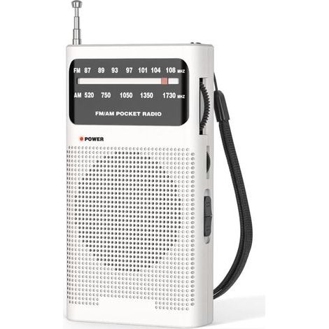 Petite radio, radio FM/AM portable, radio à batterie de poche, excellente réception et qualité sonore, blanc (1/5)