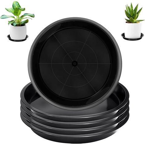 Lot de 5 Dessous de Pot de Fleur, 20cm Soucoupe Pot Fleur Noir Épaisses, Soucoupes pour Pots de Fleurs pour Plantes, Plateau de Drainage pour Intérieur, Extérieur, Jardin (1/5)