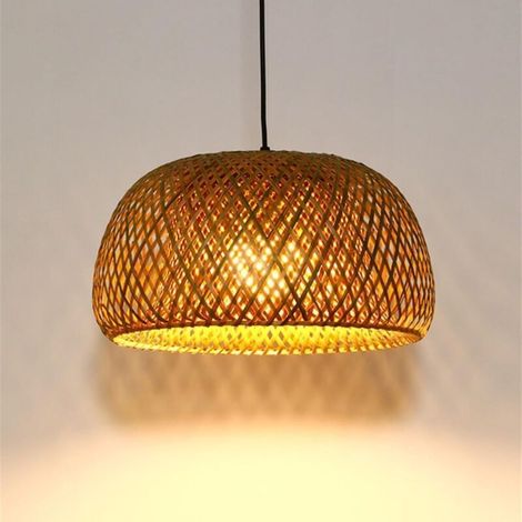 Lustre bohème en rotin de 12 pouces, suspension de plafond câblée E27, lustre en osier de bambou pour îlot de cuisine, salon, salle à manger (1/4)