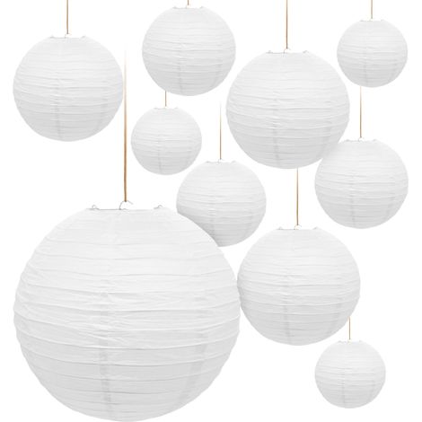 Papier Lampion in weiß zum Hängen - 10er Set in 30 cm - Deko Papierlaterne rund - Lampenschirm Papierlampe gerippt Deko für Garten Party Hochzeit Geburtstag Bamboo Style