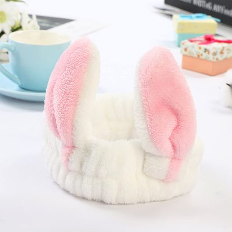 Lot de 2 jolis élastiques à cheveux en flanelle pour les oreilles, accessoires mignons pour le maquillage du visage, le lavage du visage et le démaquillage. (1/2)
