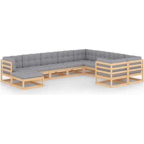 10-tlg. Garten-Lounge-Set mit Kissen Massivholz Kiefer vidaXL (1/5)