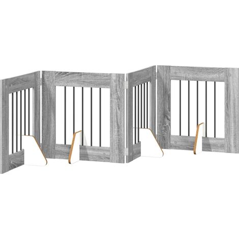 Foldable Dog Gate with Stands 4 pcs Grey Sonoma 241 cm vidaXL