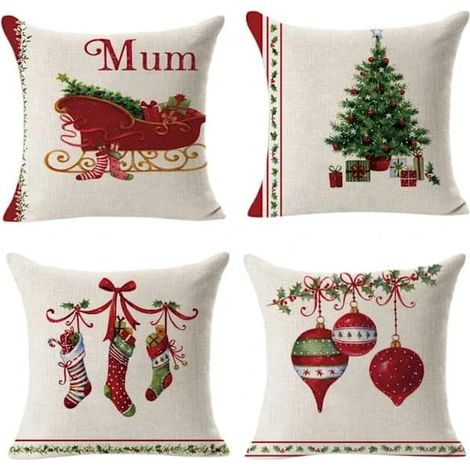 Housse de coussin décorative de Noël 45x45cm, lot de 4, en coton et lin, pour canapé, lit, chambre, fauteuil ou jardin - Décoration de Noël (1/5)