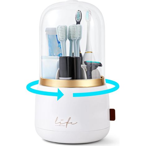 Support Pour Brosse À Dents - Support Pivotant 5 Emplacements Avec Couvercle Et Évacuation D Eau - Pour Salle De Bain Cuisine Table De Maquillage - 1 Pièce (1/5)