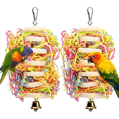 2Pcs Hanging Shredding Bird Toys, Interactive Parrot Toys, Parrot Chewing Toys, Hanging Bird Cage Accessories with Bell (1/5)