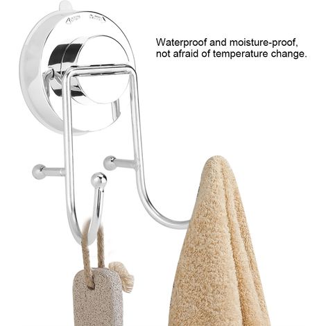 Crochet mural double à ventouse inox ABS pour cuisine et salle de bain, support résistant sans perçage, accroche serviettes et accessoires (1/5)