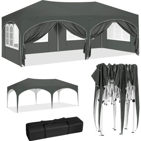 PAVILLON 3x6 m Grün mit 6 Seitenwänden