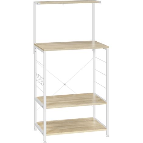 Estantería multifuncional de madera ingenierizada y acero 60 x 123 x 40 cm blanco y roble claro (1/5)