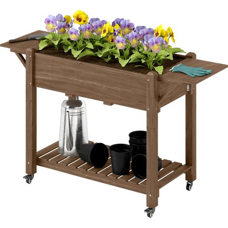 46 x 94cm Wooden Raised Planter, Shelves - Carbonised (1/5)