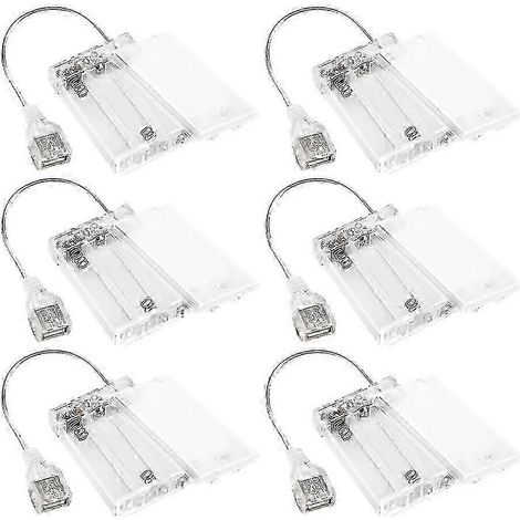 Lot de 6 batteries USB compatibles avec les guirlandes LED 5V, avec couvercle, fonctionnant avec 3 piles AA. (1/5)